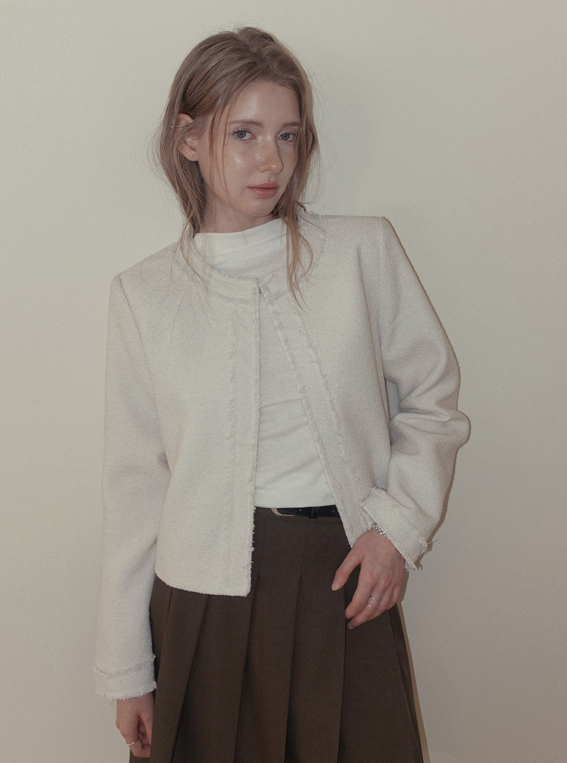 Pilo fringe cropped tweed long sleeve jacket