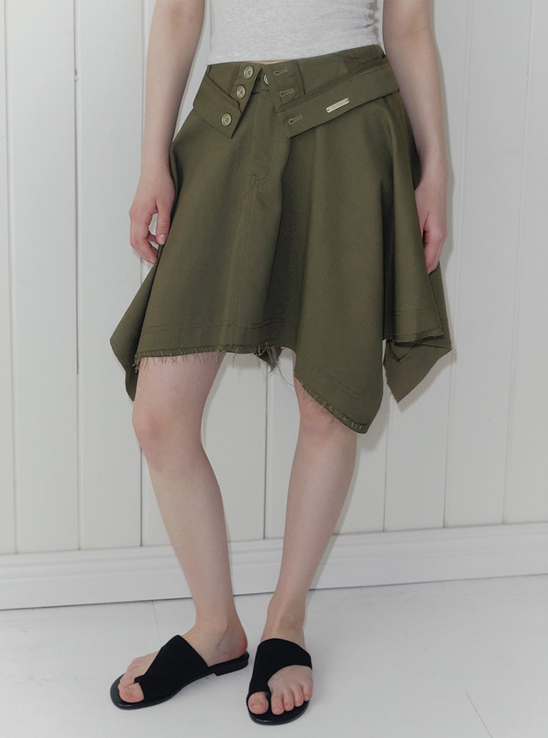Rique folding vintage unbalanced midi skirt