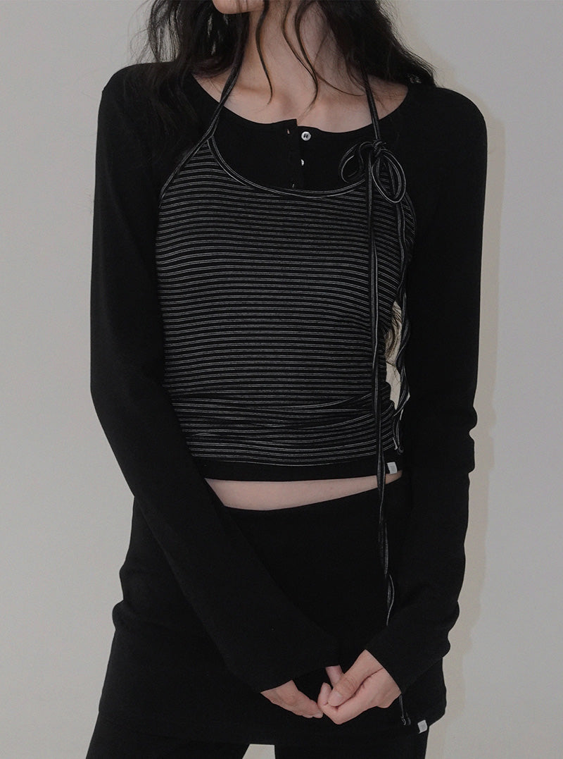 [TWEE:B] Baindy stripe halter sleeveless top