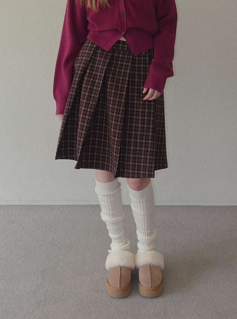 Wintz check pleated midi skirt