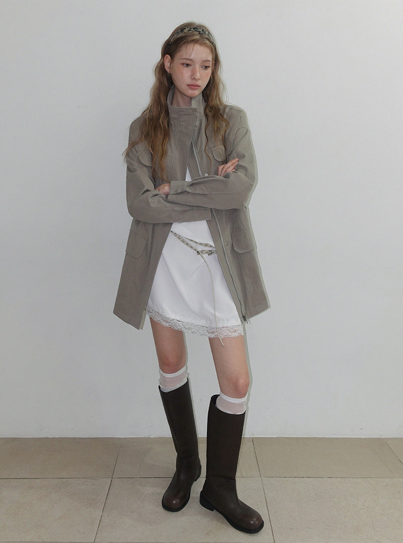 Ret pocket high-neck half field jacket