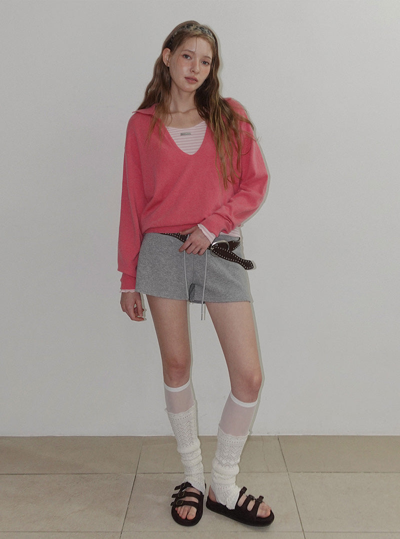 Bwen deep V-neck collar long sleeve knit