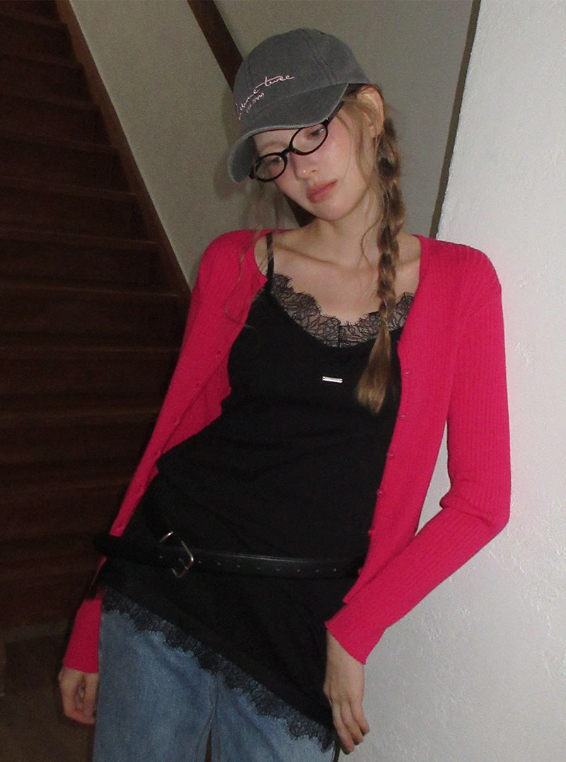 Zenta button ribbed long sleeve cardigan