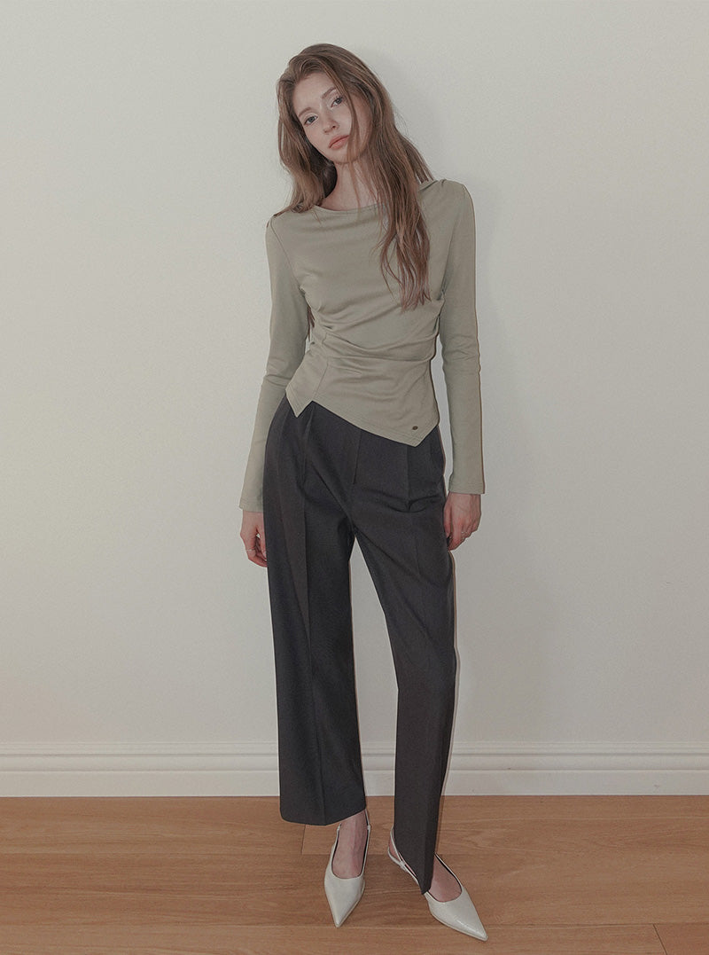 Siter asymmetrical shirring long sleeve T-shirt