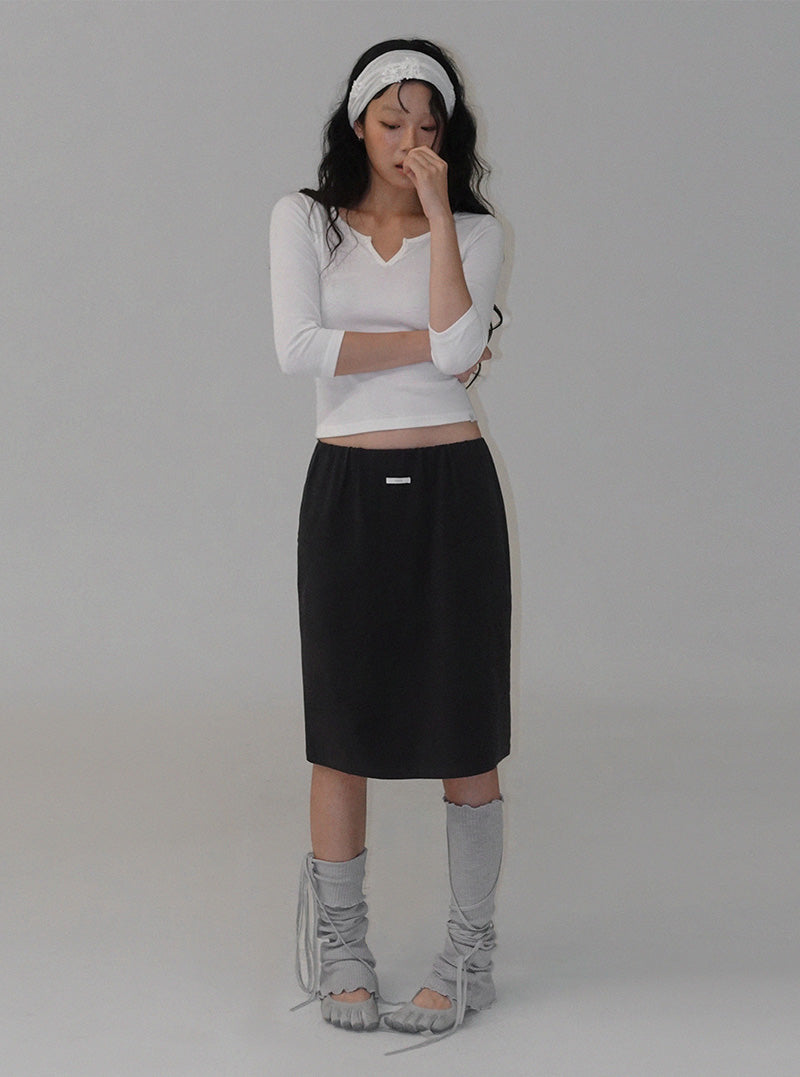 [TWEE:B] Rebd slit ribbed three-quarter sleeve T-shirt