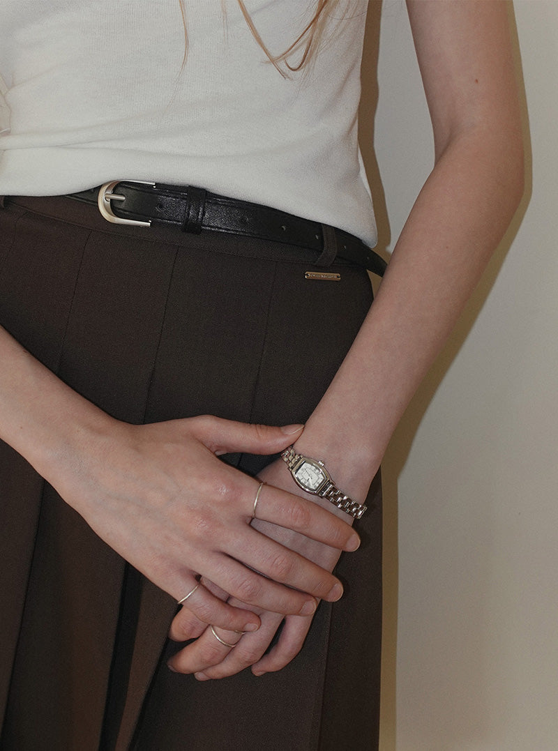 Imel pintuck pleated midi skirt (belt set)