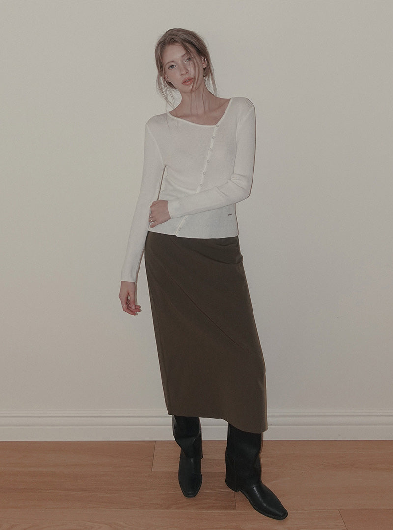 Pullit diagonal asymmetric button long sleeve knit