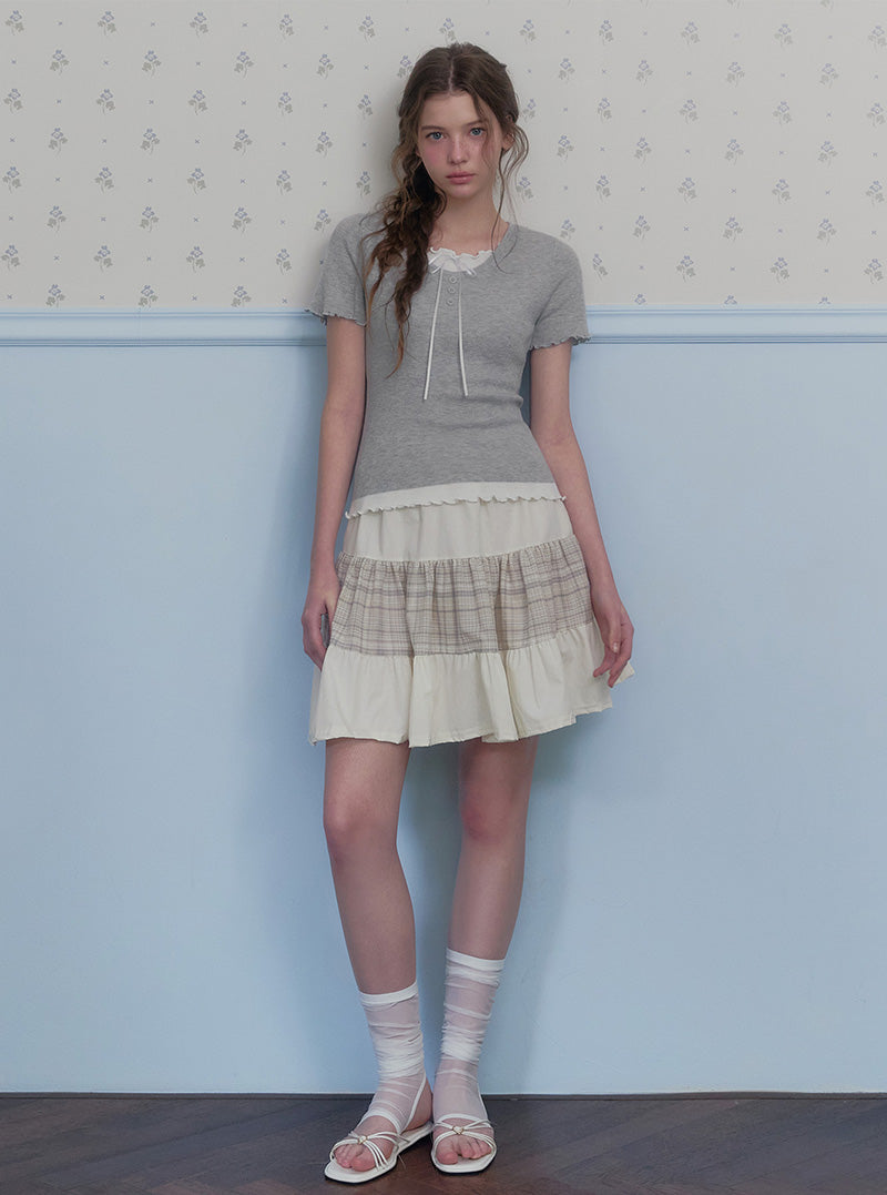 Bette ribbon contrast layered short sleeve knit