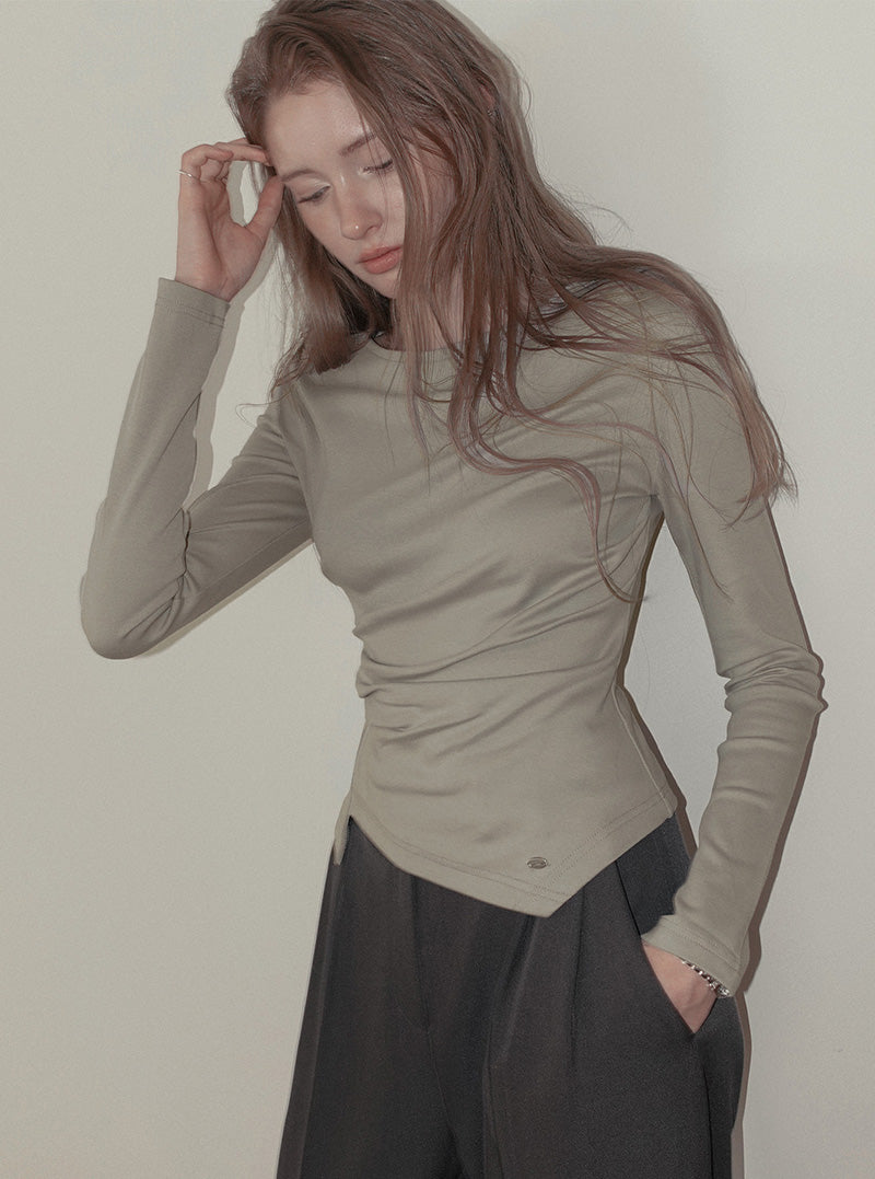 Siter asymmetrical shirring long sleeve T-shirt