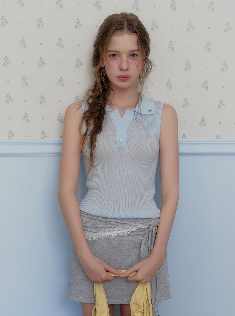 Richi collar button knit sleeveless