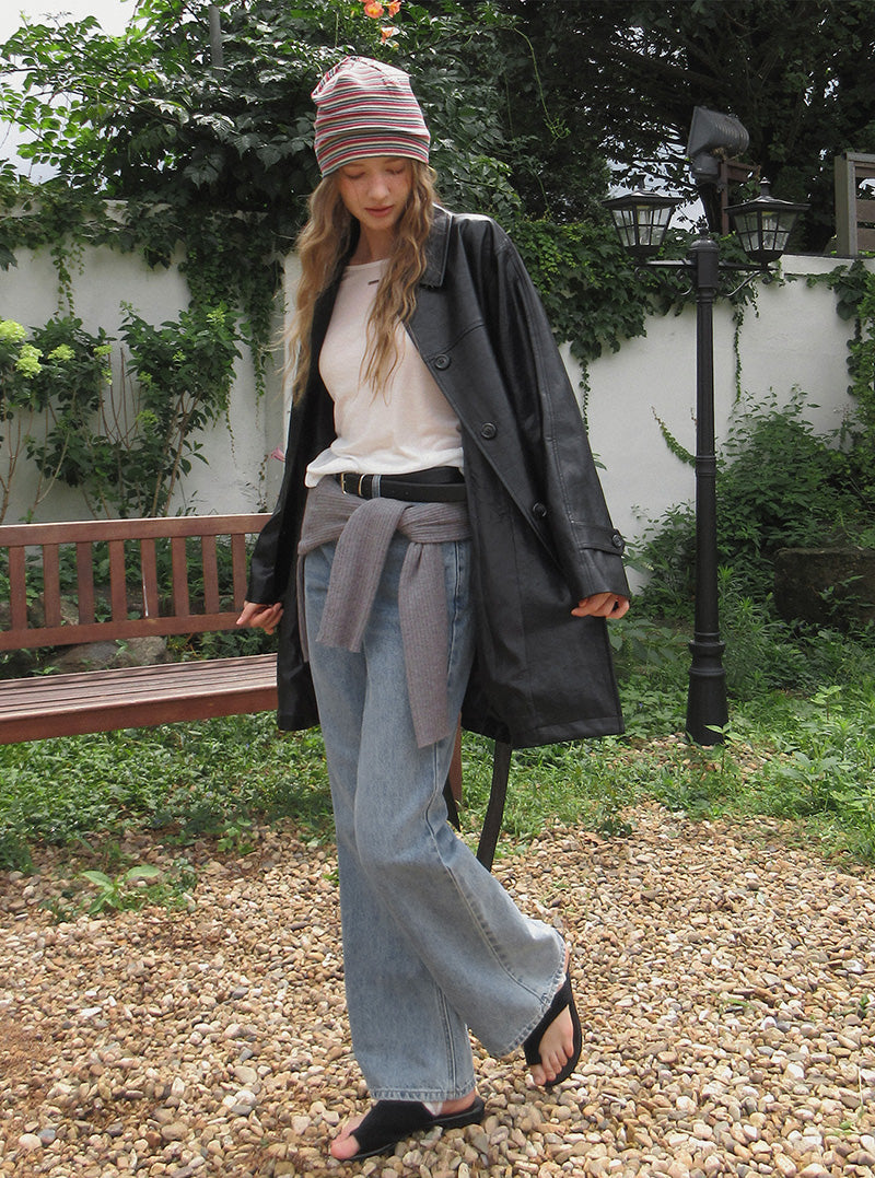 Teron leather trench half jacket (strap set)