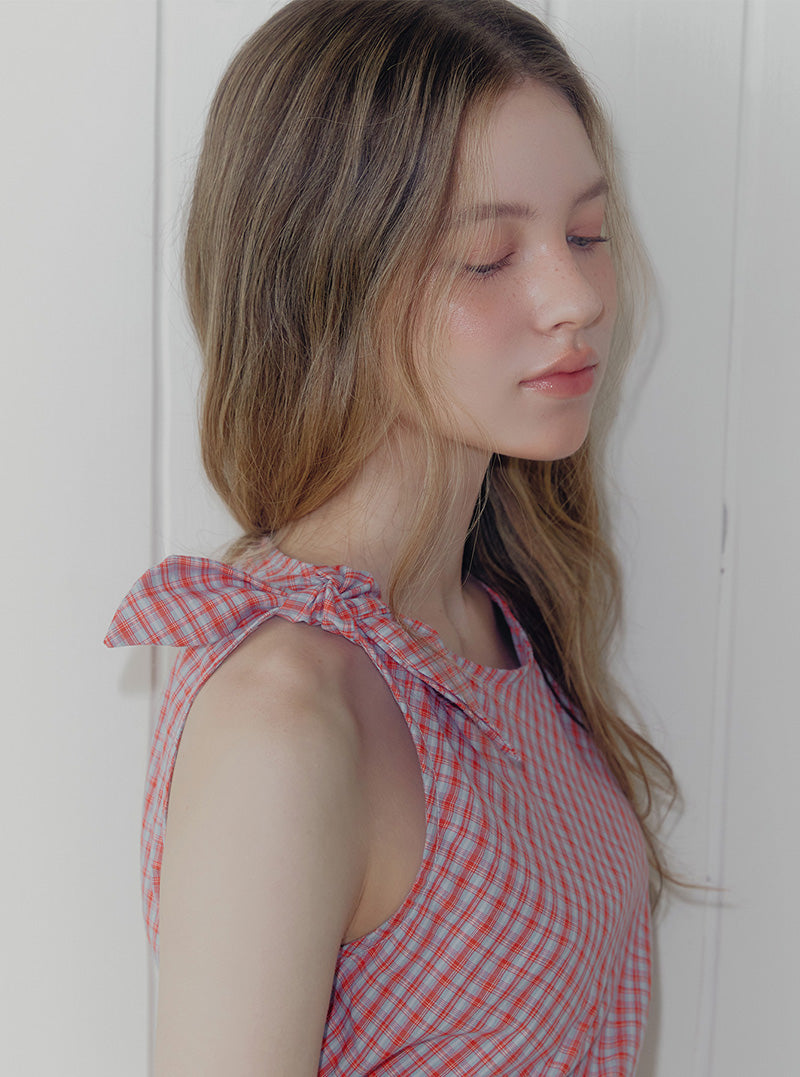 Conf check unbalanced wrap blouse