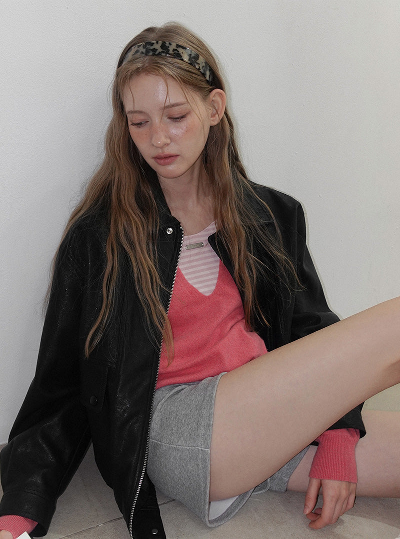 Rovv loose-fit leather long sleeve blouson jumper