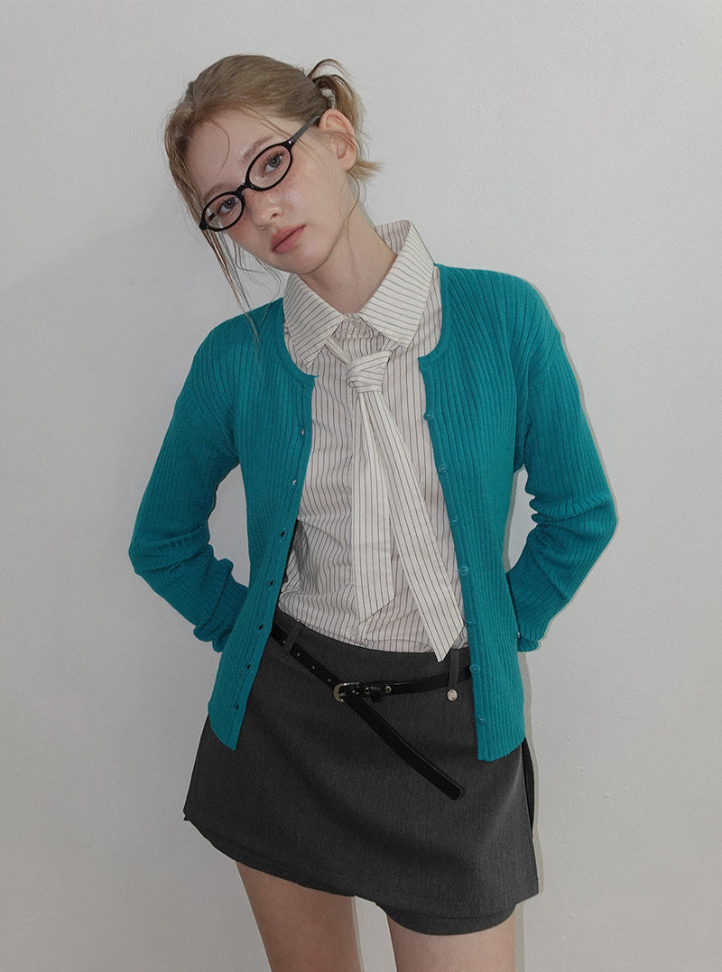 Zenta button ribbed long sleeve cardigan
