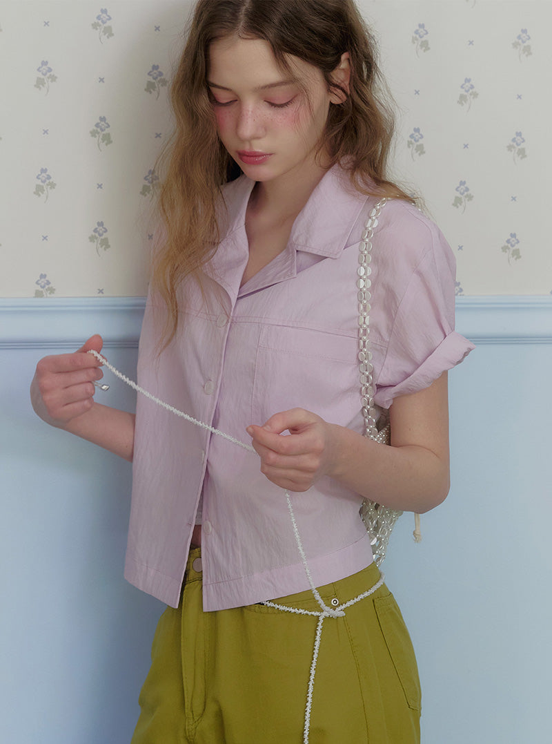 Trick pocket collar short sleeve shirt