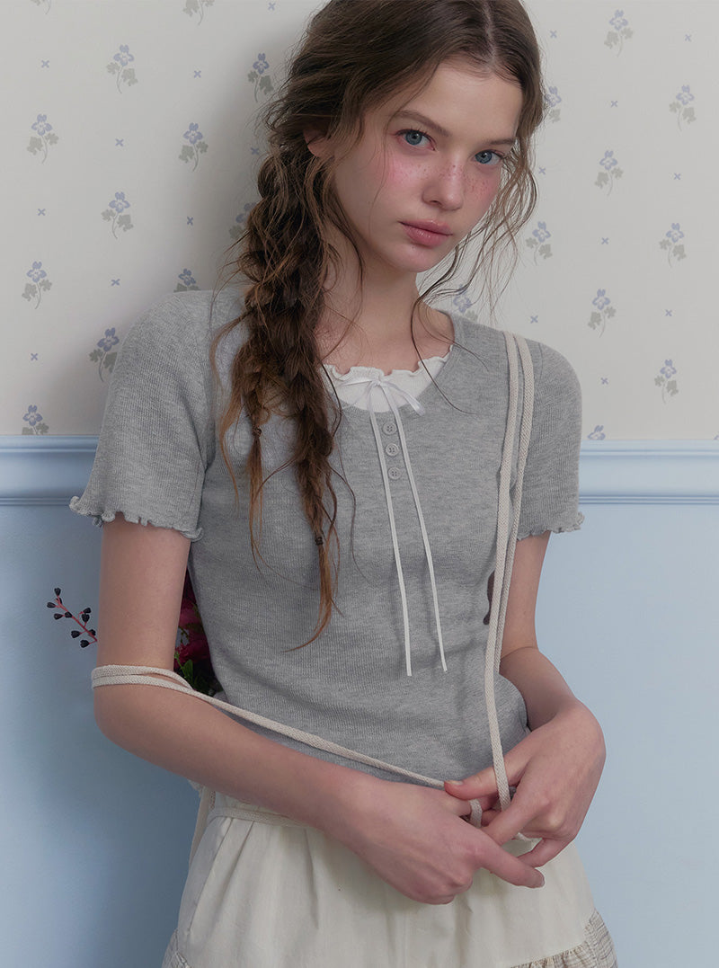 Bette ribbon contrast layered short sleeve knit
