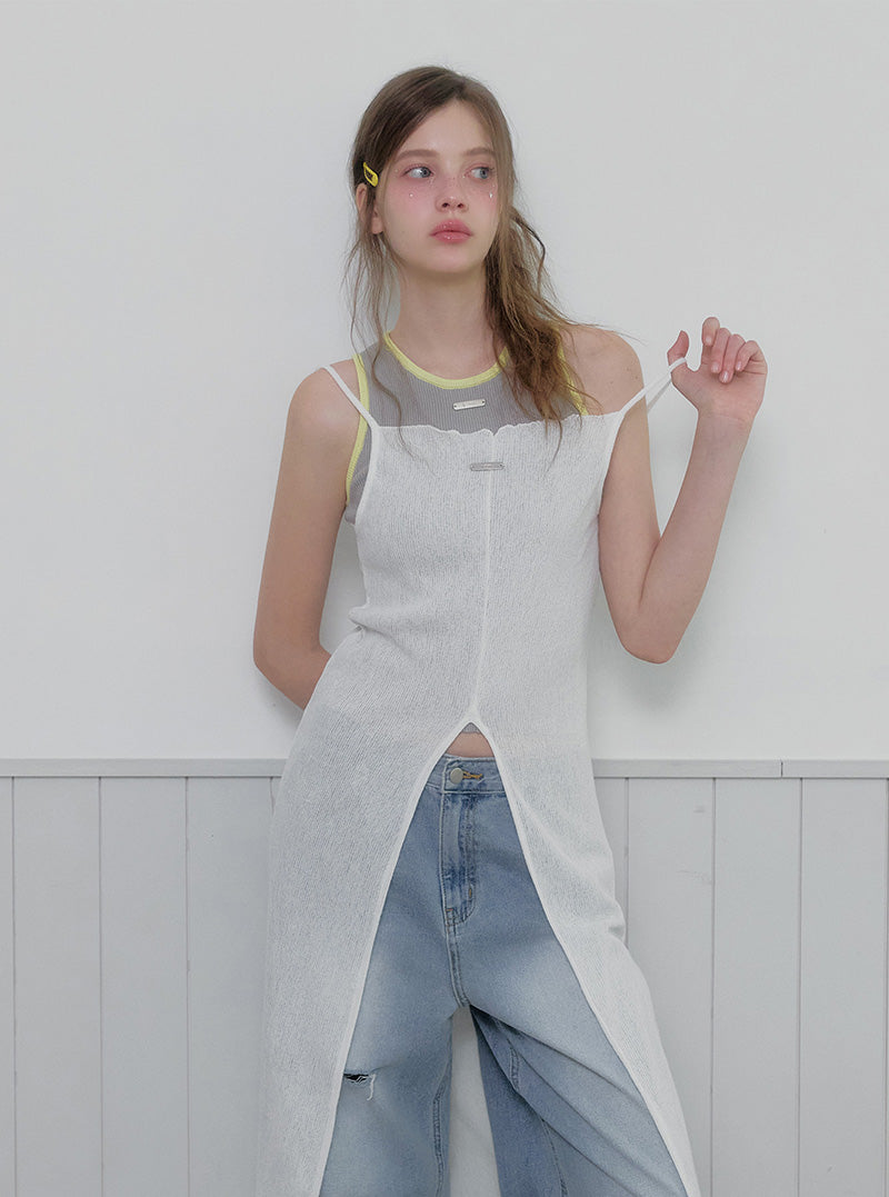Hooz deep slit sleeveless long dress