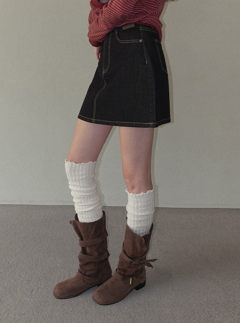 Tudin stitch denim mini skirt