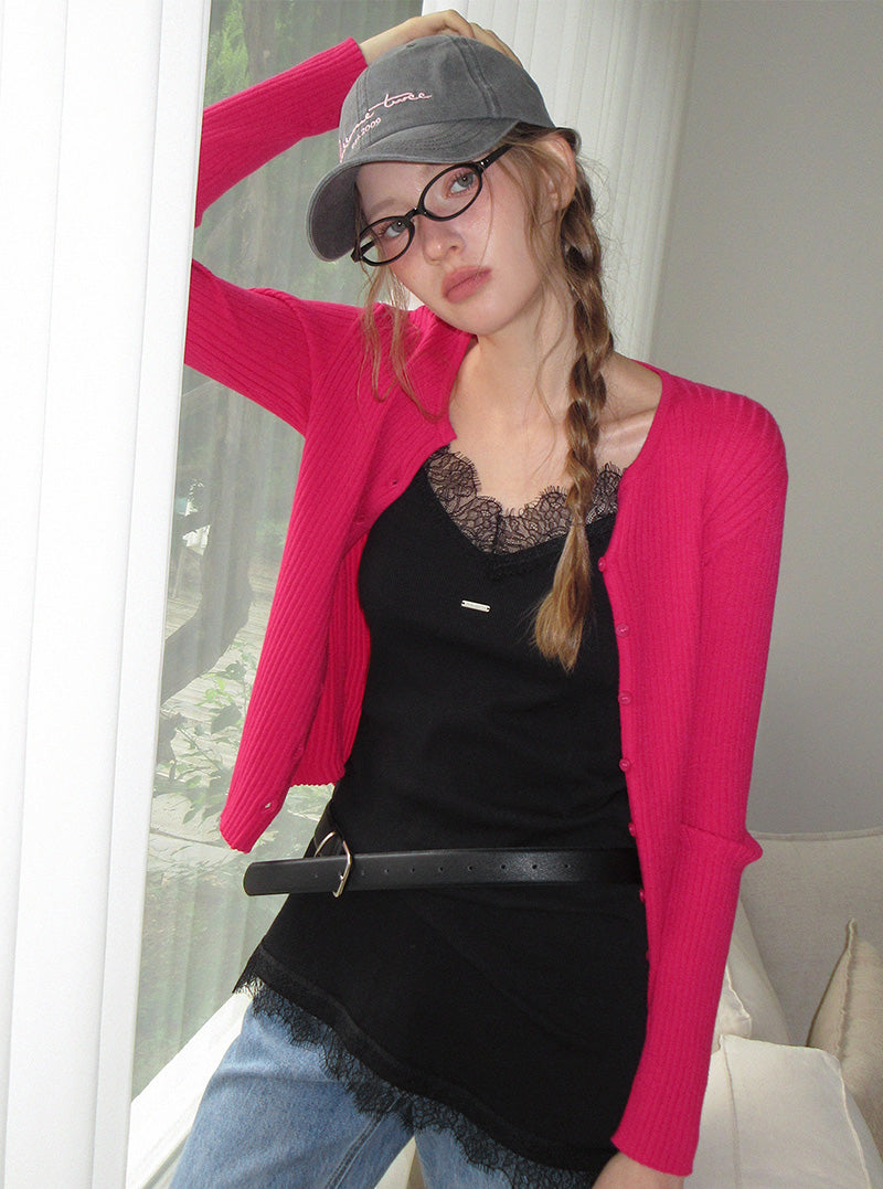 Zenta button ribbed long sleeve cardigan