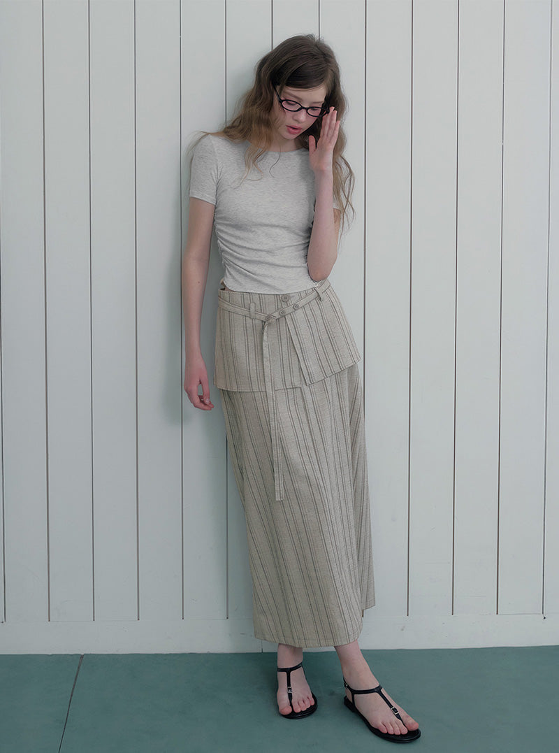 Devel layered stripe long skirt
