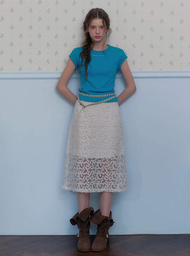 Rutten flower embroidery see-through long skirt