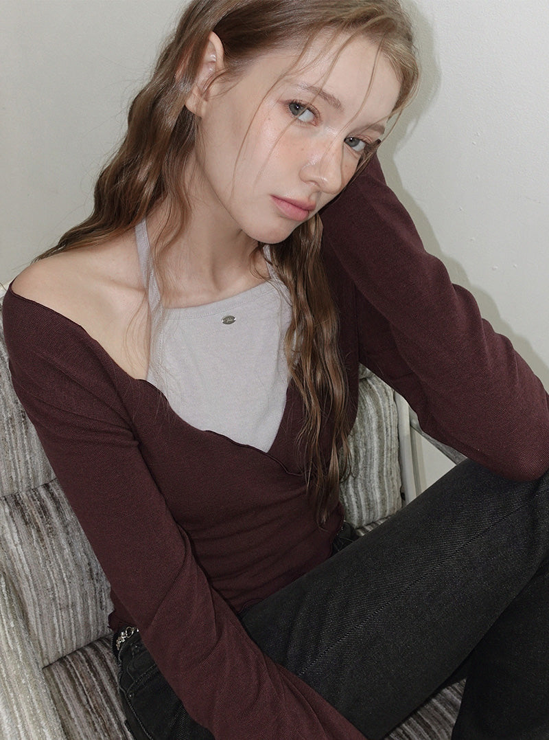 Rovil halter neck layered wrap long sleeve T-shirt