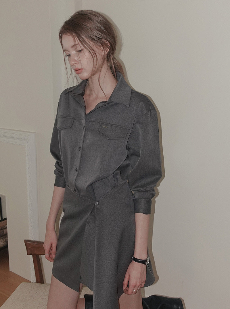 Rink collar shirt dress wrap skirt set