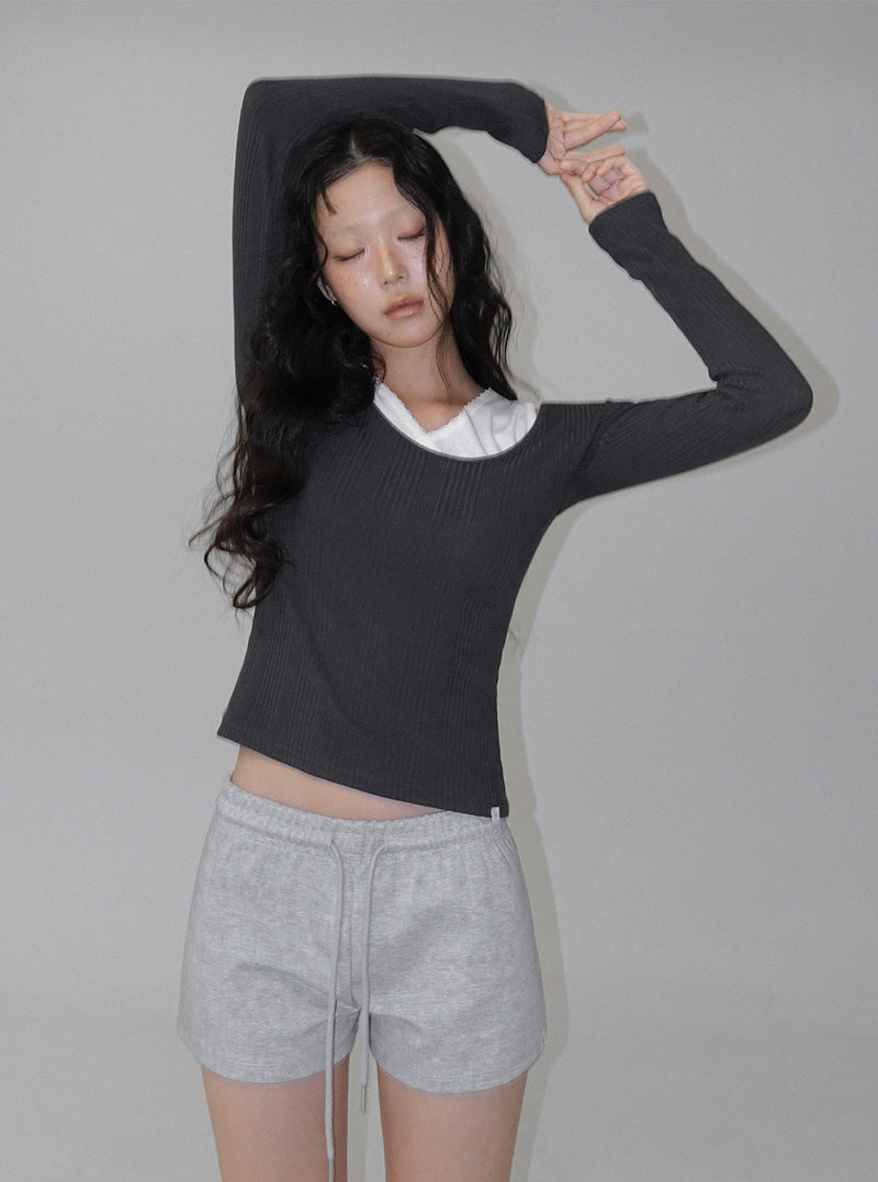 [TWEE:B] Lutz U-neck ribbed long sleeve T-shirt