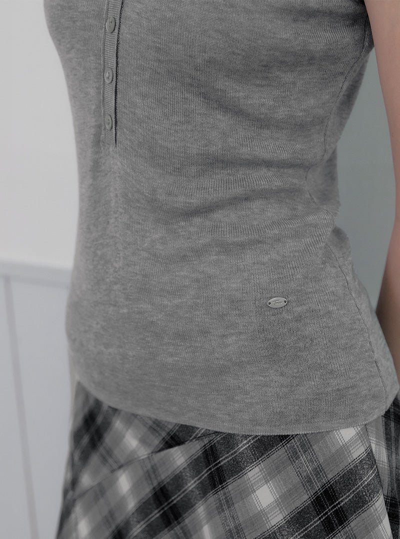 Nien shell button short sleeve knit