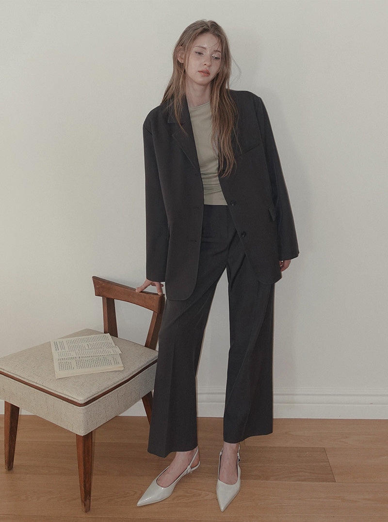 Pendil asymmetric button pintuck wide long slacks pants