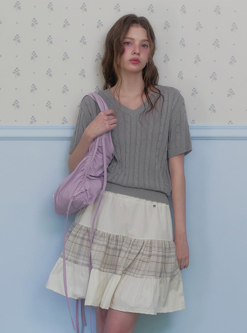 Teril cable v short sleeve knit
