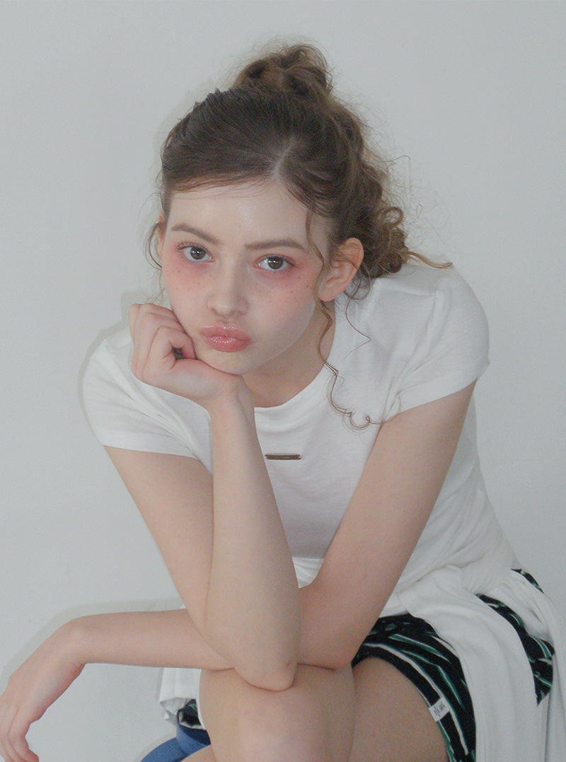 Ento slim shirring short sleeve t-shirt (muffler set)