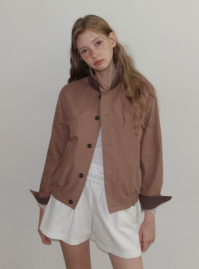 Lentis check contrast collar blouson jumper
