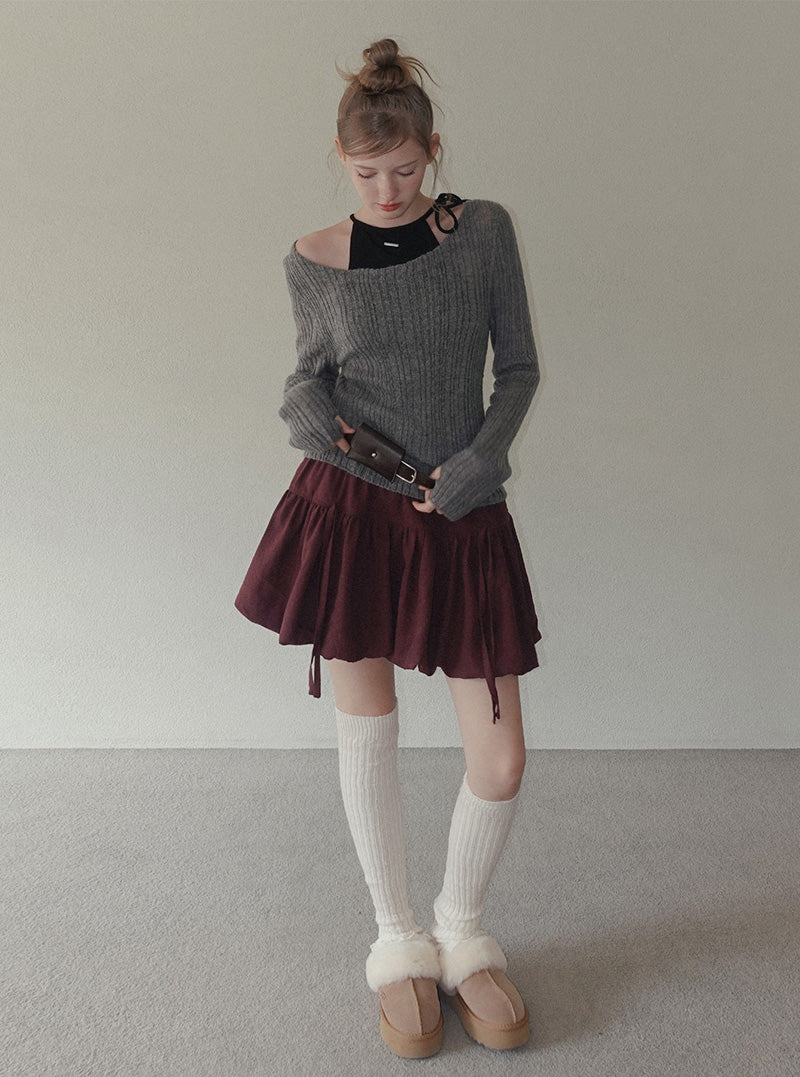 Kindil suede strap tiered mini skirt