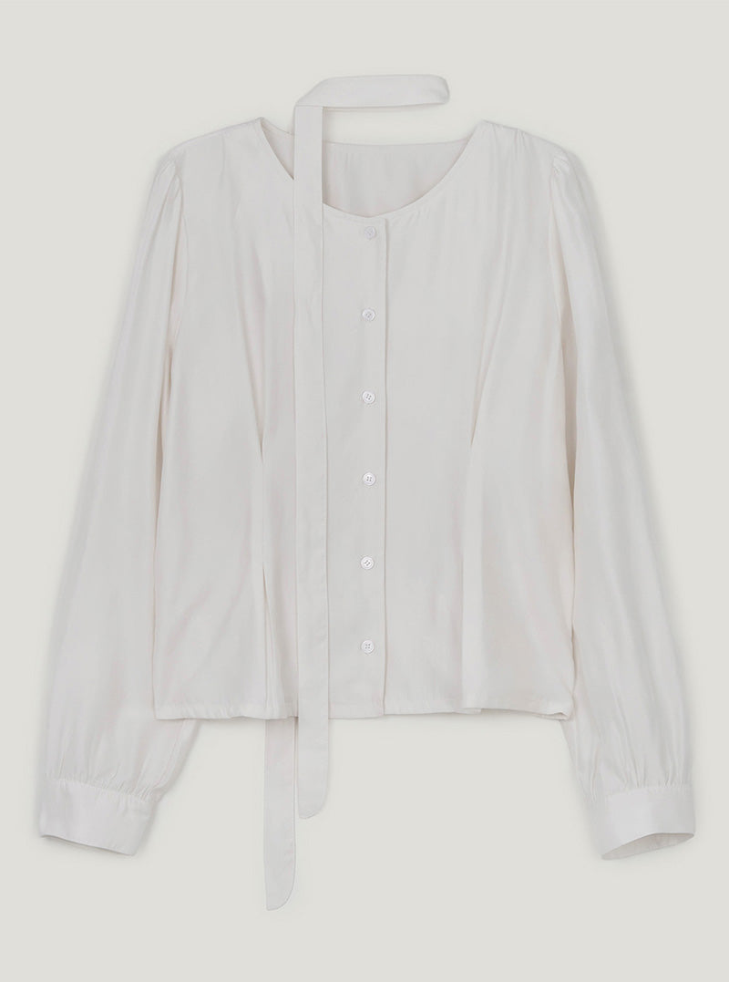 Binre pintuck round neck long sleeve blouse (strap set)