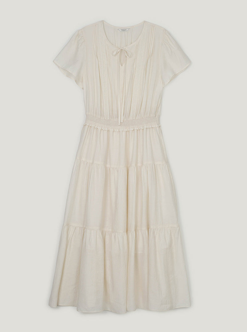Efen chiffon banding short sleeve long dress