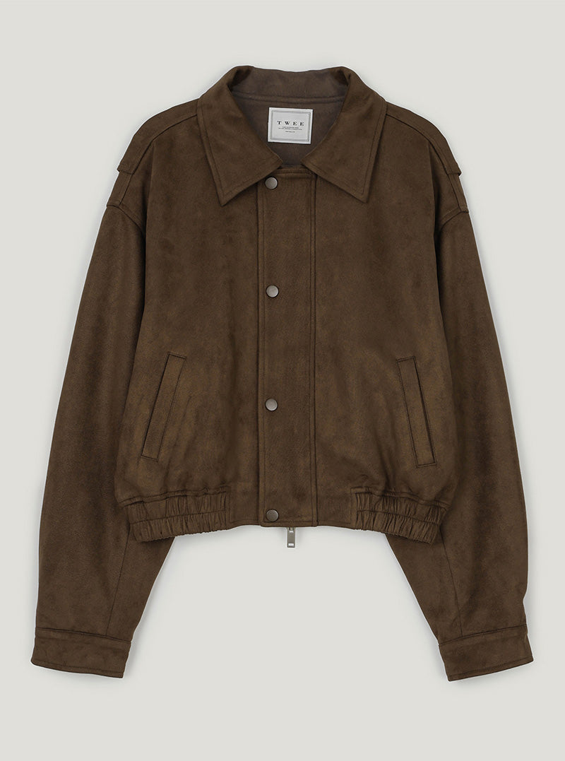 Lati semi-cropped collar long sleeve jumper (leather/suede)