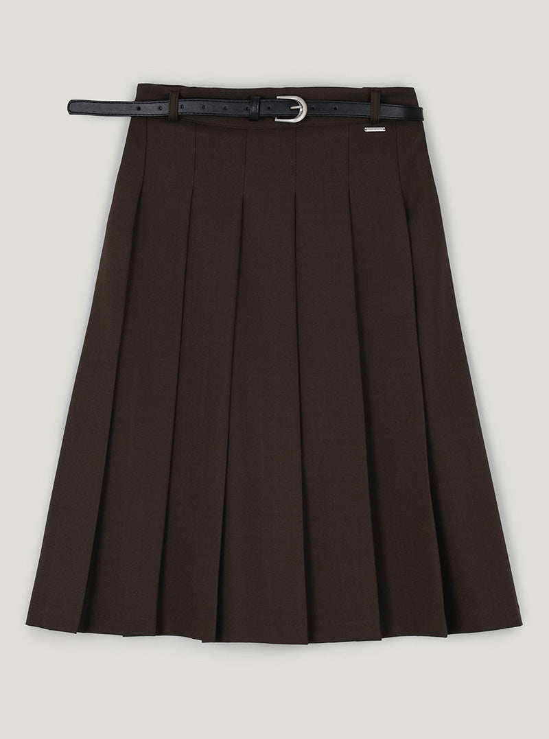 Imel pintuck pleated midi skirt (belt set)