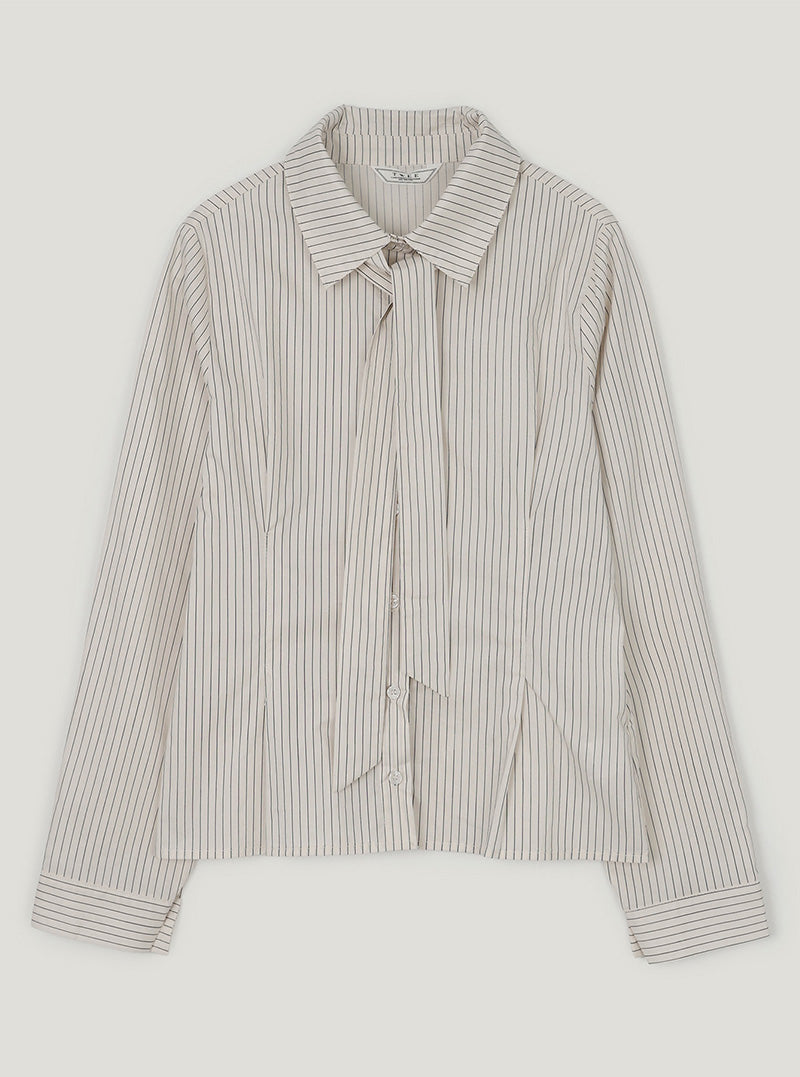 Rine stripe pintuck long sleeve shirt (strap set)
