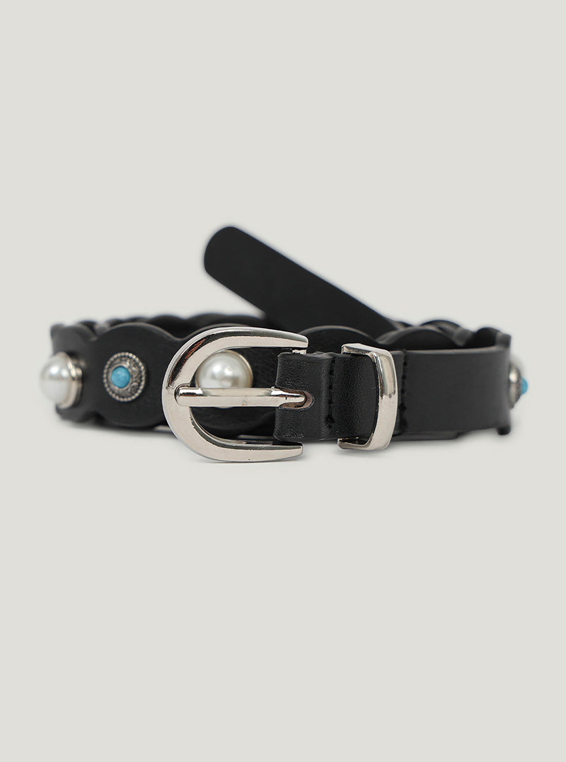 Leten pearl mix leather belt