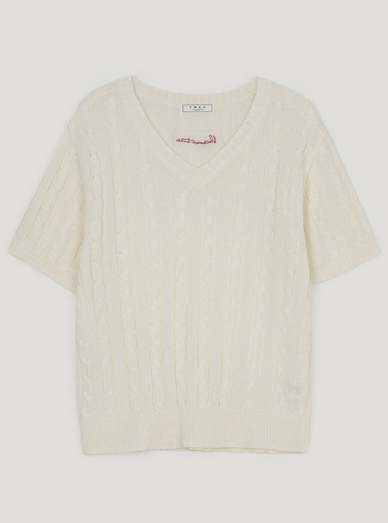 Teril cable v short sleeve knit
