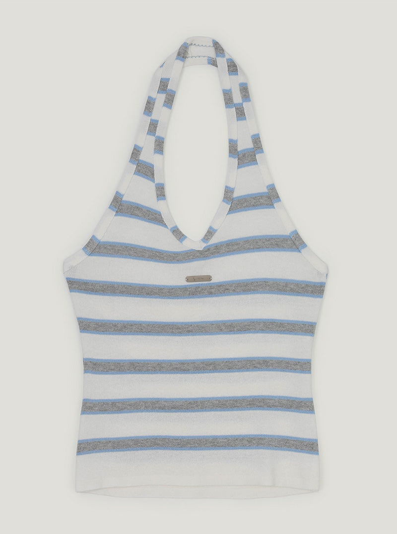 Heron contrast stripe halter knit sleeveless