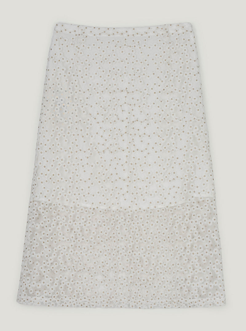 Rutten flower embroidery see-through long skirt