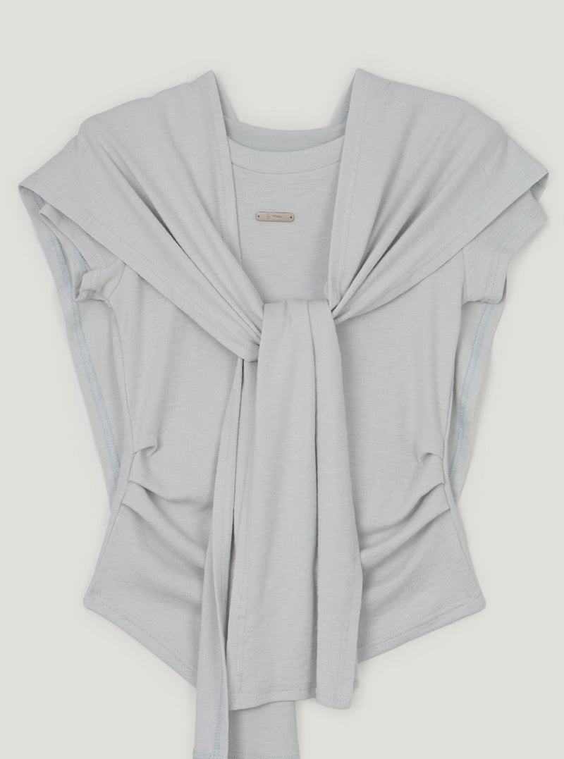 Ento slim shirring short sleeve t-shirt (muffler set)