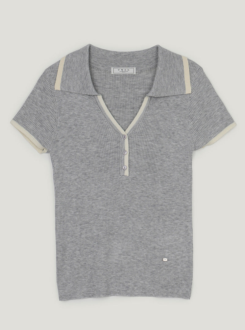 Cellun contrast collar short sleeve knit