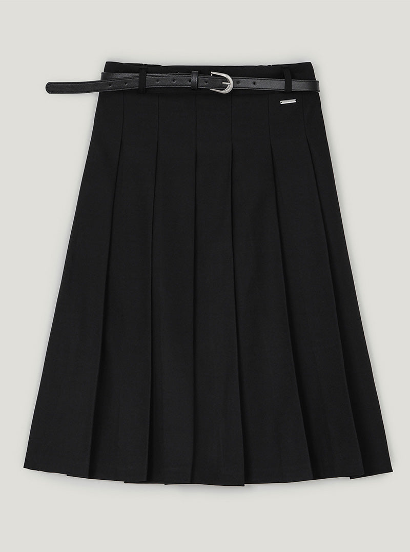 Imel pintuck pleated midi skirt (belt set)