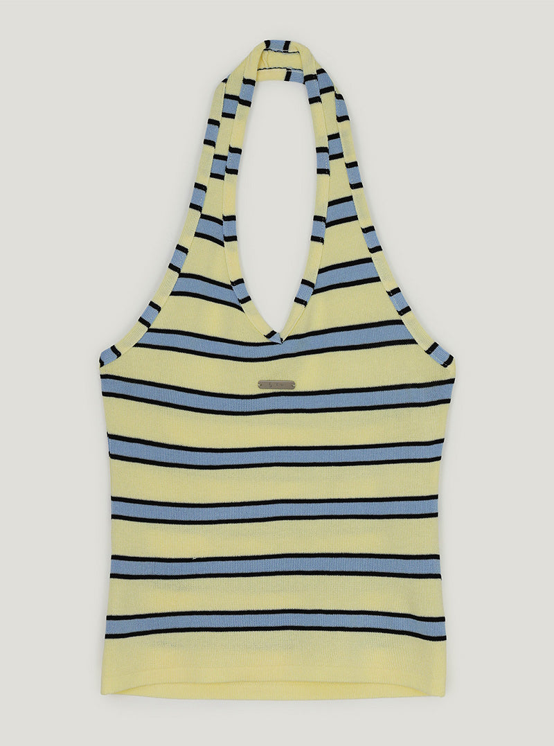 Heron contrast stripe halter knit sleeveless