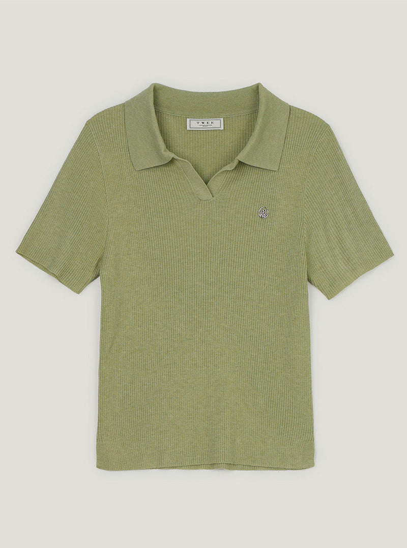 Rildin open collar short sleeve knit