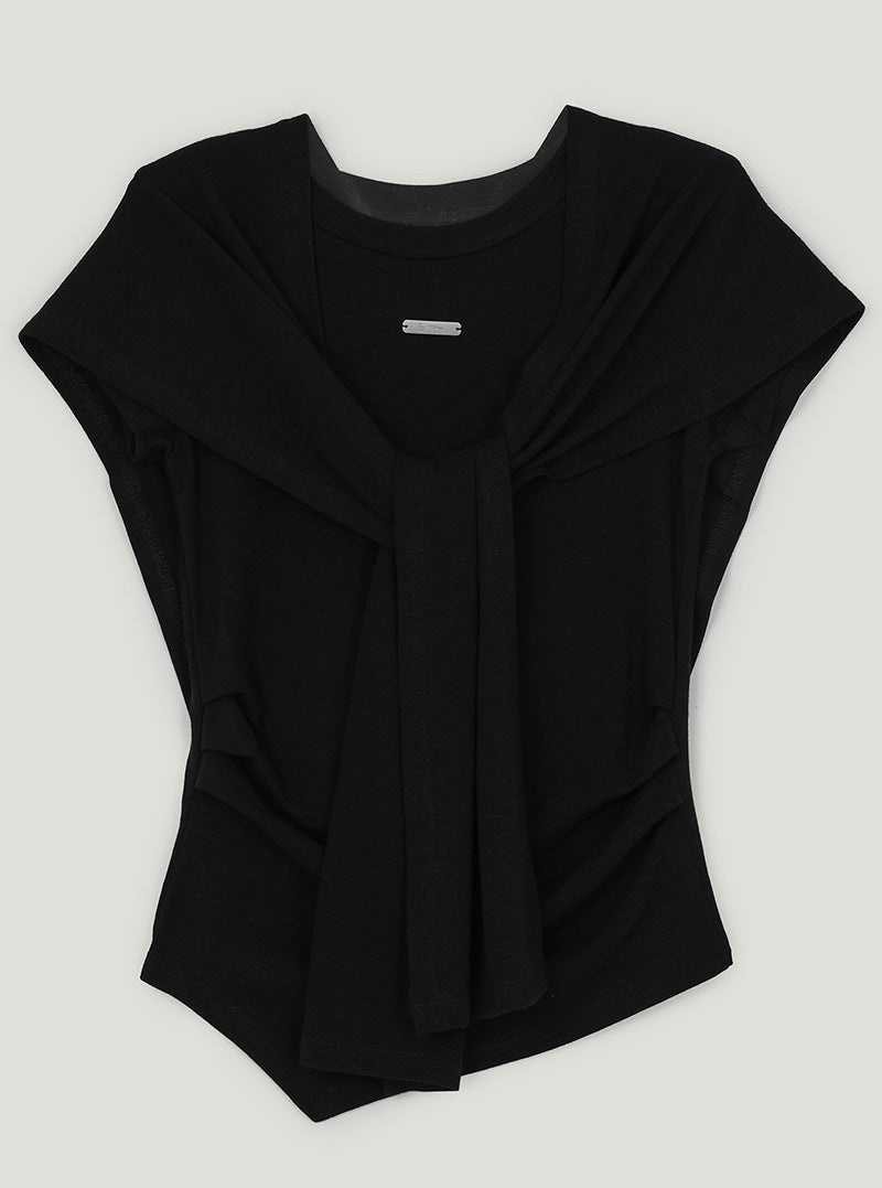 Ento slim shirring short sleeve t-shirt (muffler set)