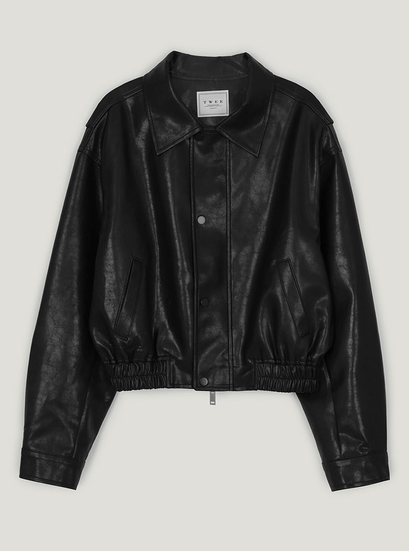 Lati semi-cropped collar long sleeve jumper (leather/suede)